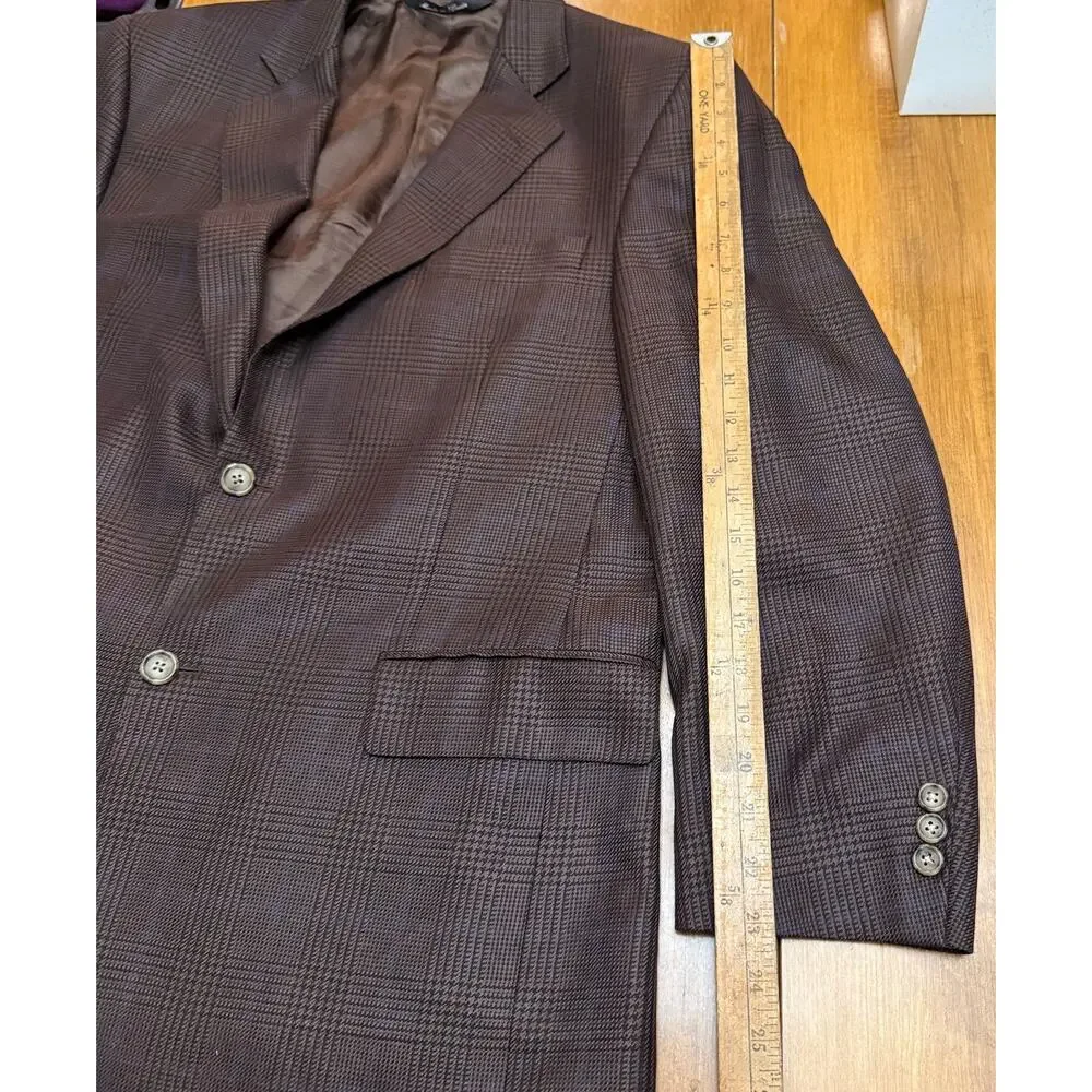 ELI THOMAS Santana Row Brown GlenPlaid Huddersfield Blazer Silk Super 120s Spain